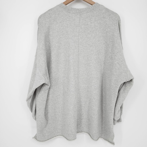 Aerie Gray Cozy Crewneck Sweatshirt Womens Large Oversized Distressed Raw Hem - Picture 8 of 10